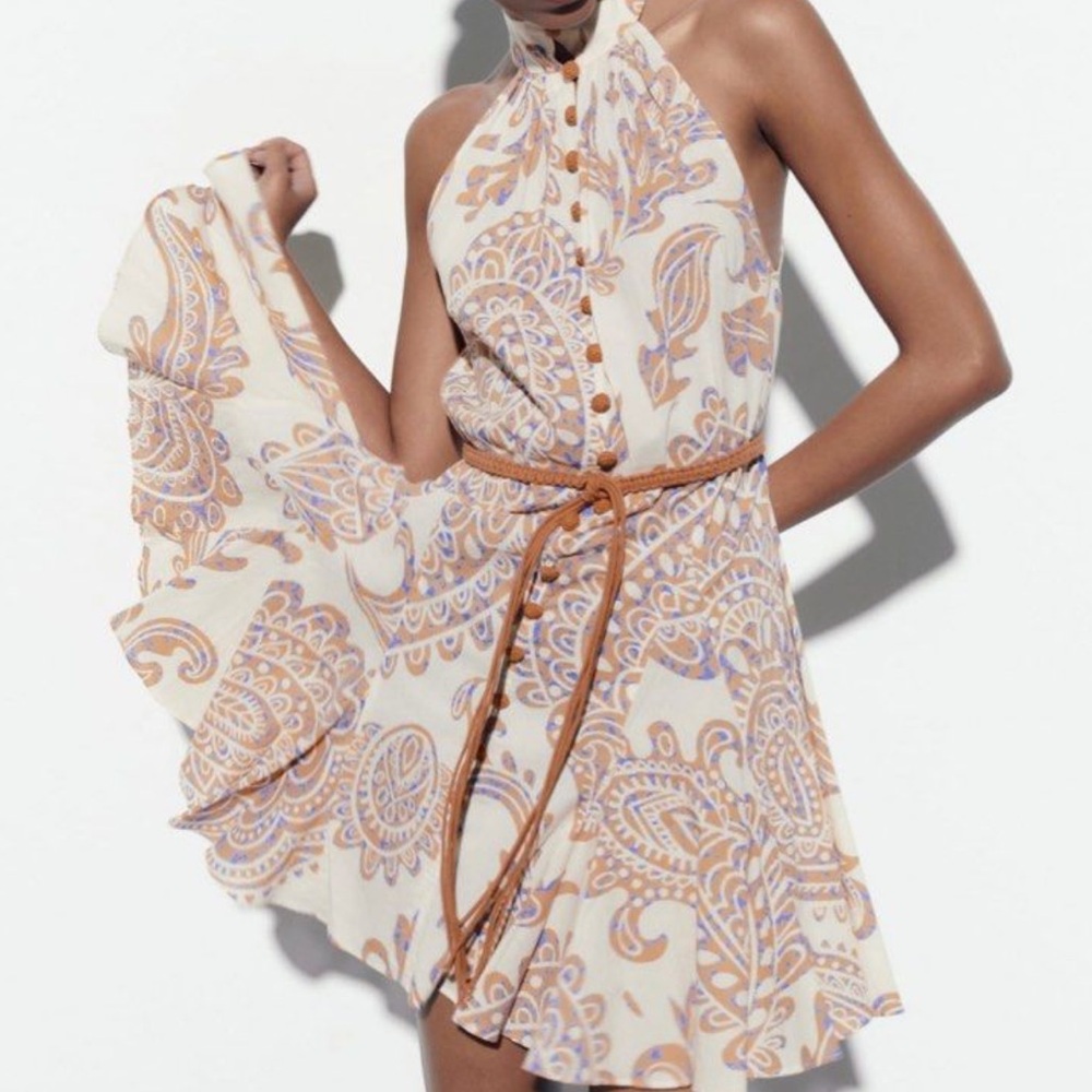 Zara Cream Paisley Mini Dress NWT